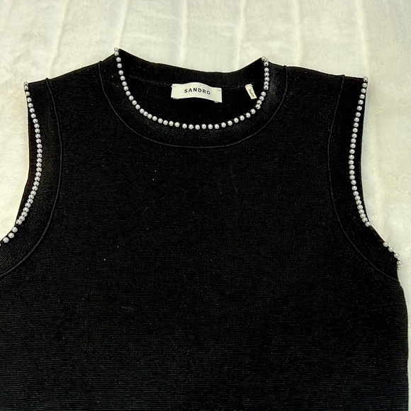 NWOT Sandro Gild Faux Pearl Embellished Knit Top--missing a few pearls (armhole) - Picture 10 of 11